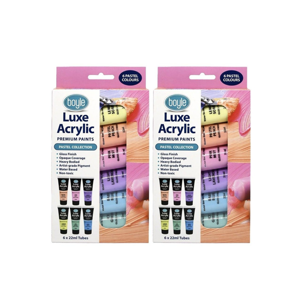 2x 6PK Luxe Acrylic Water-Based 22ml Premium Paint Tube Art Non-Toxic Pastel