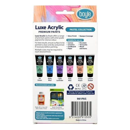 2x 6PK Luxe Acrylic Water-Based 22ml Premium Paint Tube Art Non-Toxic Pastel