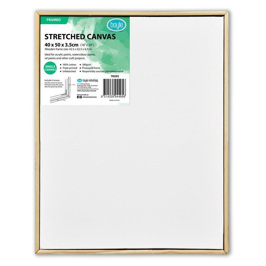 2x Boyle Framed 40x50cm/16x20" Stretched Canvas 380gsm Craft For Acrylic Paint