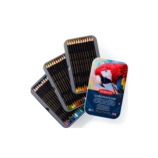 36 Derwent ChromaFlow Coloured Pencils Tin Set Rich Vibrant
