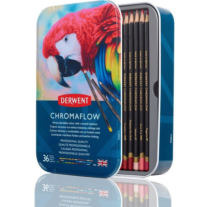 36 Derwent ChromaFlow Coloured Pencils Tin Set Rich Vibrant