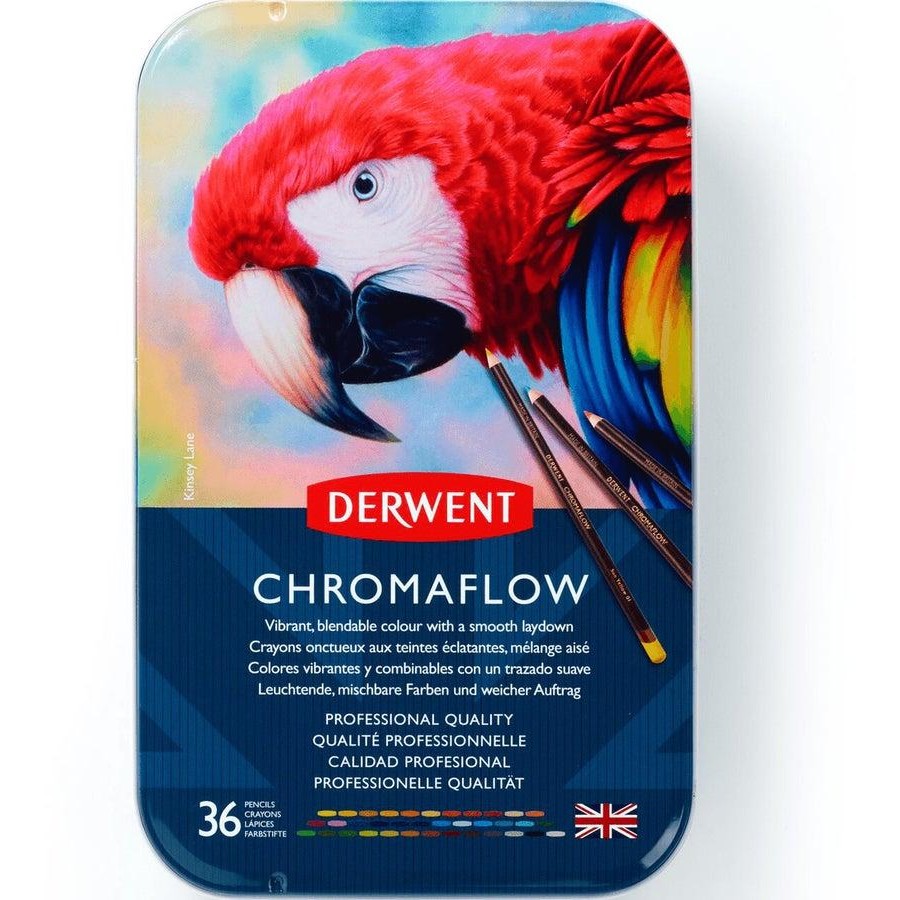 36 Derwent ChromaFlow Coloured Pencils Tin Set Rich Vibrant