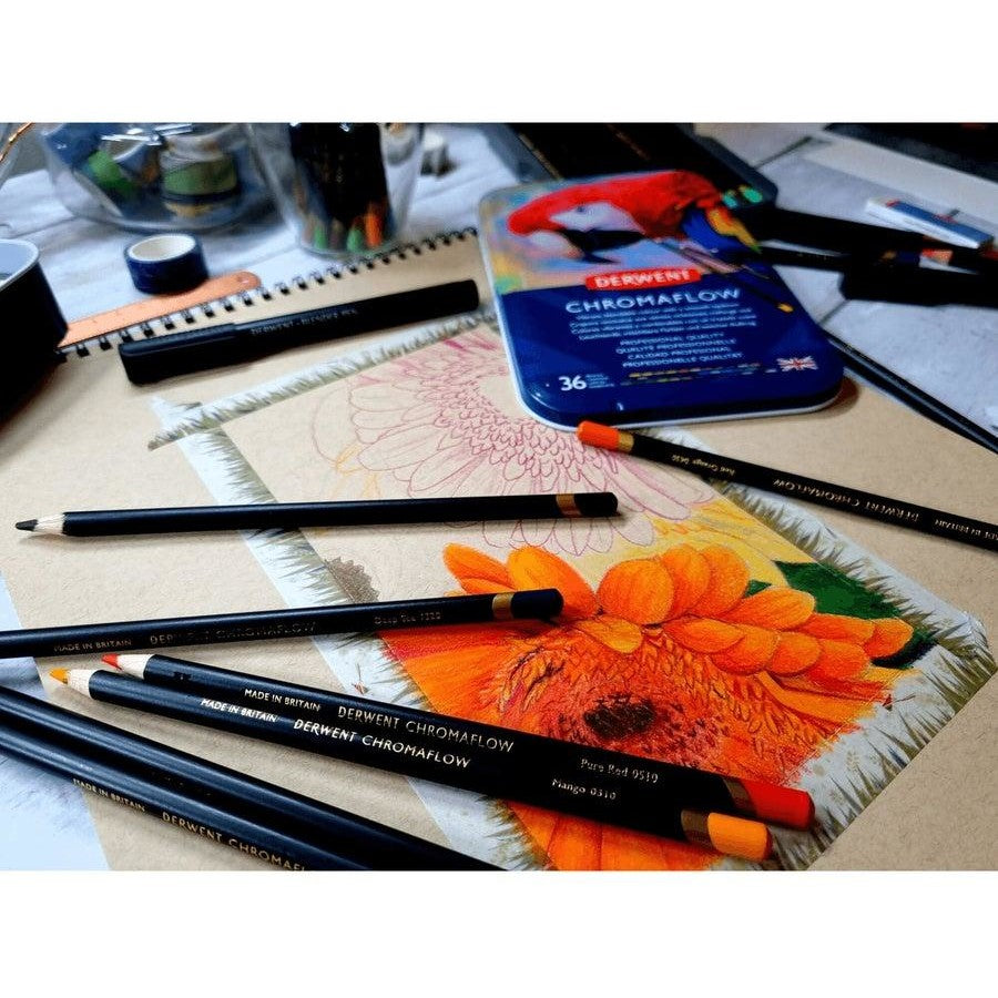 36 Derwent ChromaFlow Coloured Pencils Tin Set Rich Vibrant
