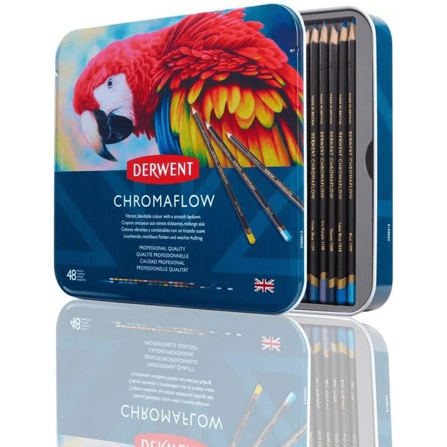 48 Derwent ChromaFlow Coloured Artists Pencils Tin Set Professional