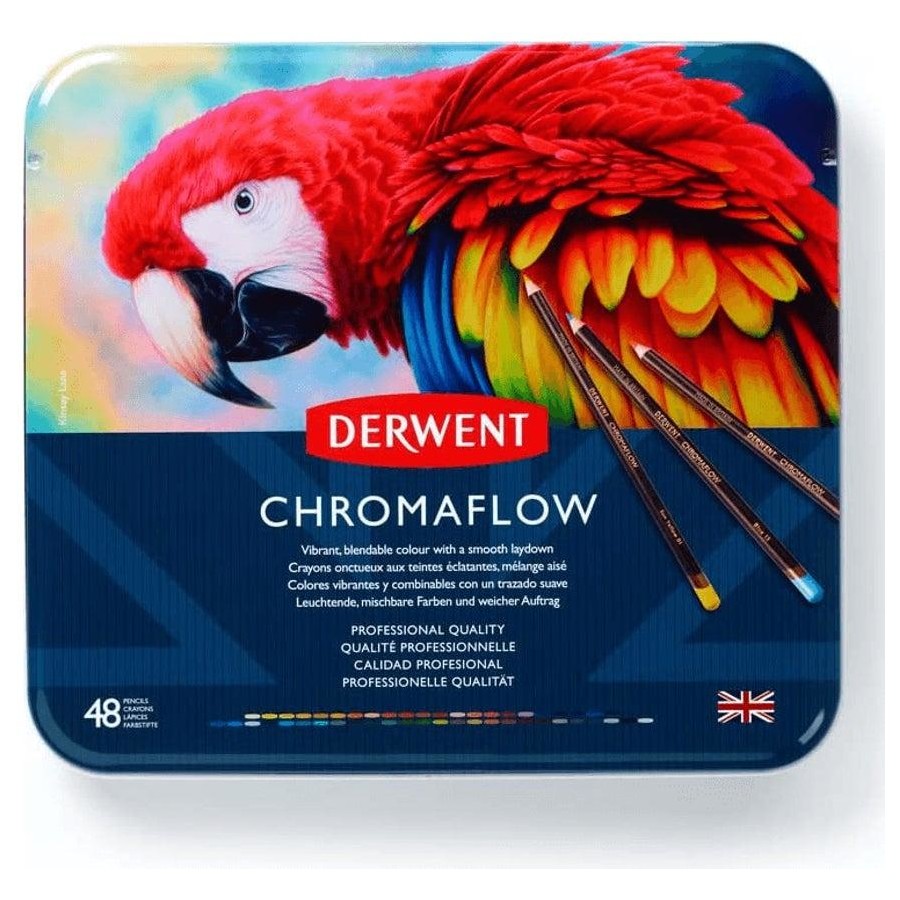 48 Derwent ChromaFlow Coloured Artists Pencils Tin Set Professional