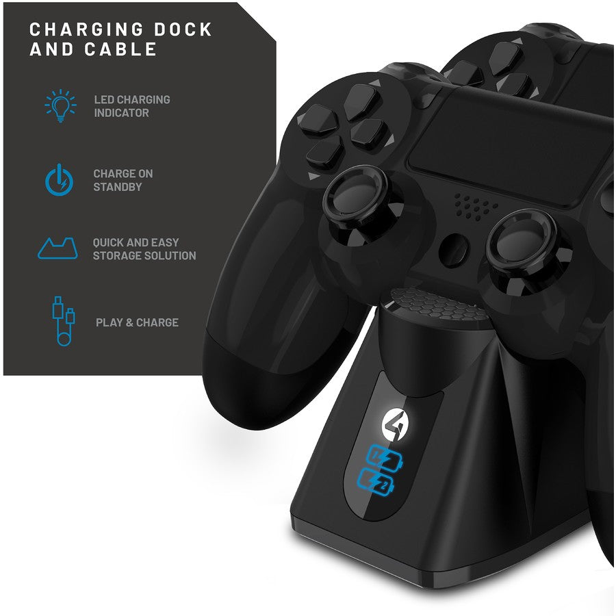 4Gamers PS4 DualShock 4 Wireless Controller Twin Charging Dock - Black