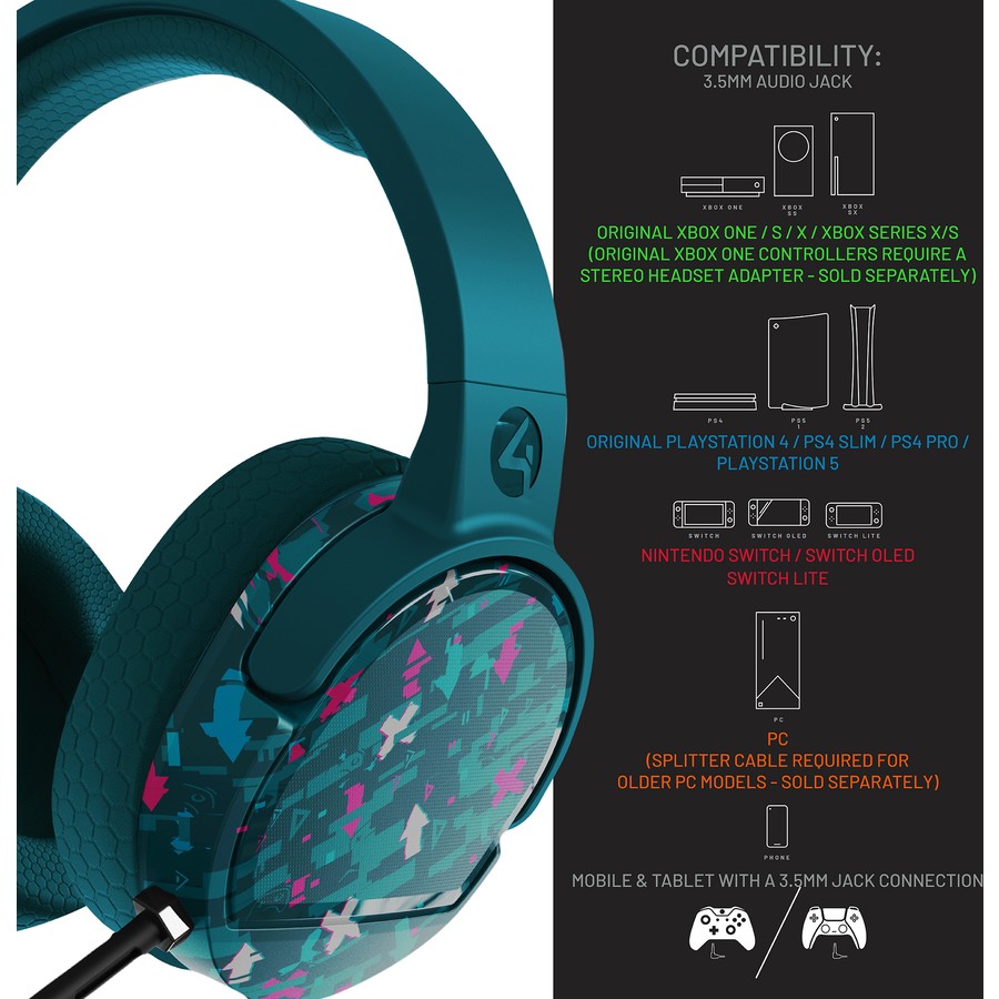 4Gamers Panther Glitch Premium Gaming Headset - Teal