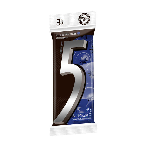 5 Gum Blueberry Sugar Free Chewing Gum 3 Pack | 96g
