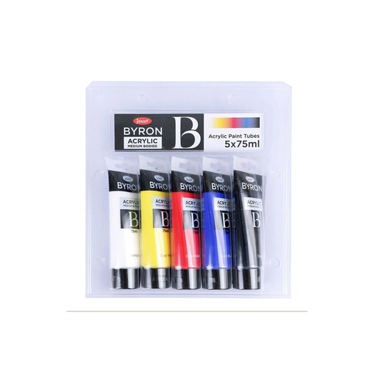 5pc Jasart Byron 75ml Primary Acrylic Medium Bodied Paint Tubes Set Art