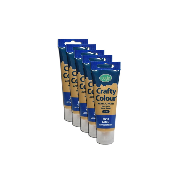 5x Crafty Colour Art 75ml Acrylic Paint Tube Water-Based Metallic Rich Gold