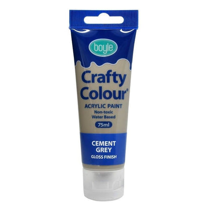 5x Crafty Colour Art/Craft 75ml Non-Toxic Acrylic Paint Cement Grey Gloss Finish