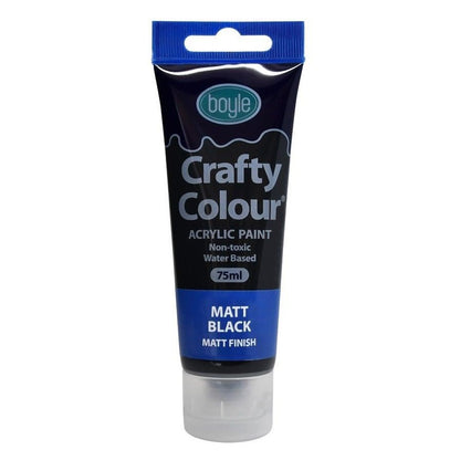 5x Crafty Colour Art/Craft 75ml Non-Toxic Acrylic Paint Tube Black Matt Finish