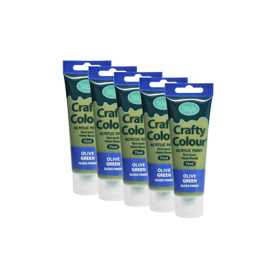 5x Crafty Colour Art/Craft Water-Based 75ml Acrylic Gloss Paint Tube Olive Green