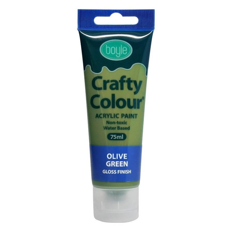 5x Crafty Colour Art/Craft Water-Based 75ml Acrylic Gloss Paint Tube Olive Green