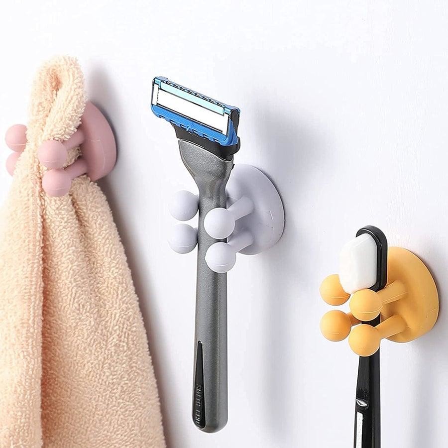 6 Pcs Silicone Toothbrush Holders Razor Hooks Adhesive Wall Mounted Hanging Hook