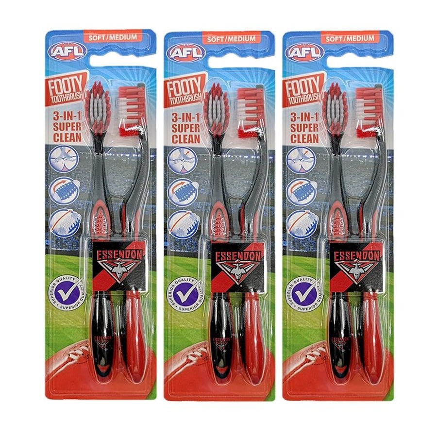 6pc AFL Soft/Medium Toothbrush Oral Care Essendon Bombers Kids/Adults 6y+