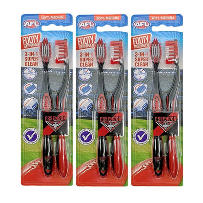 6pc AFL Soft/Medium Toothbrush Oral Care Essendon Bombers Kids/Adults 6y+