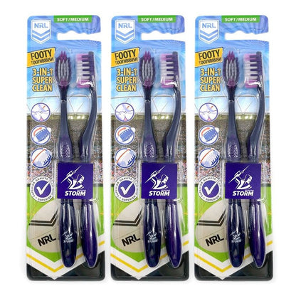 6pc NRL Melbourne Storm Soft/Medium Toothbrush Kids/Adults Oral Care 6y+