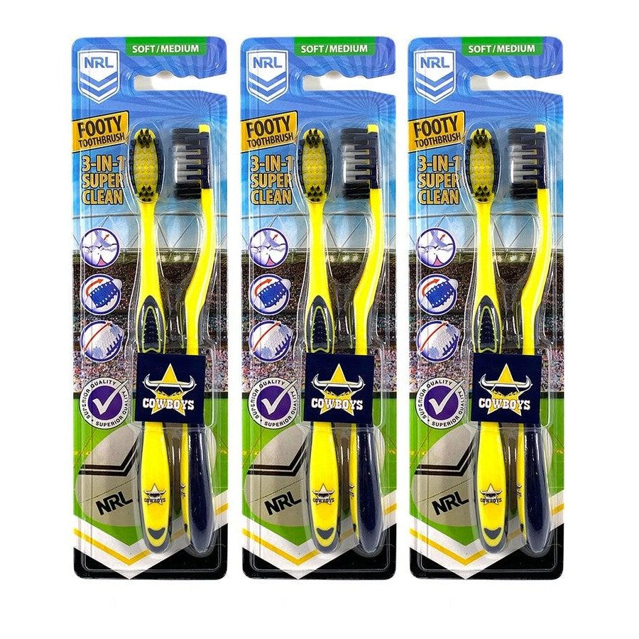 6pc NRL North Queensland Cowboys Soft/Medium Bristles Toothbrush Kids 6y+