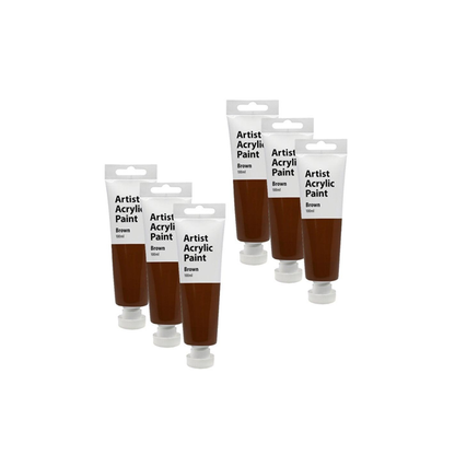 6x Artist 100ml Acrylic Paint Gloss Finish Water Based Painting Crafts Brown 3+