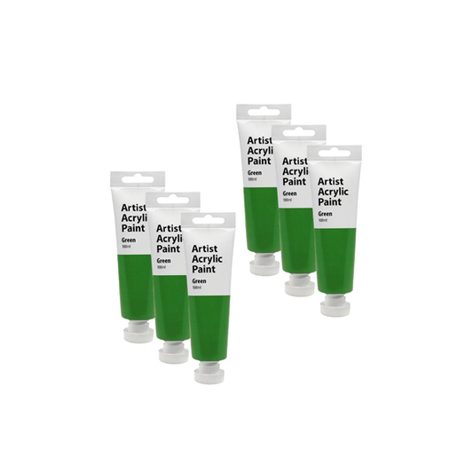 6x Artist 100ml Acrylic Paint Gloss Finish Water Based Painting Crafts Green 3+