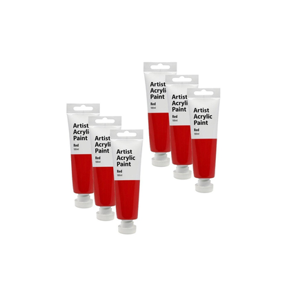 6x Artist 100ml Acrylic Paint Gloss Finish Water Based Painting Crafts Red 3+