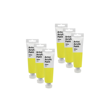 6x Artist 100ml Acrylic Paint Gloss Finish Water Based Painting Crafts Yellow 3+