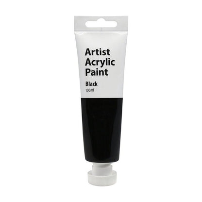 6x Artist Acrylic Paint 100ml Wood/Canvas Art Tube Painting Activity Black 3y+