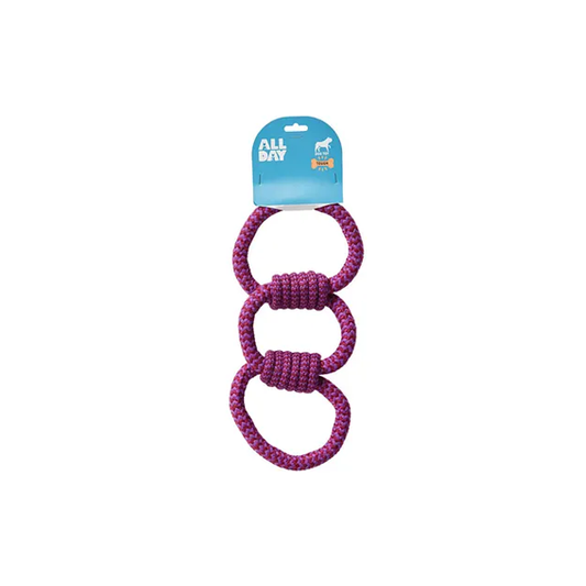 All Day 3 Ring Tug Rope Dog Toy Assorted