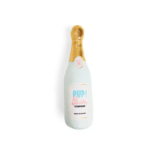 All Day Birthday Plush Champagne Dog Toy Blue