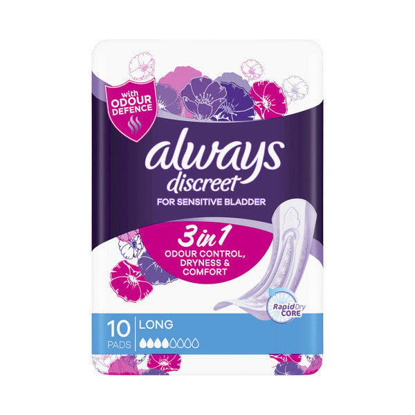 Always Discreet Long Incontinence Pads |10 pack