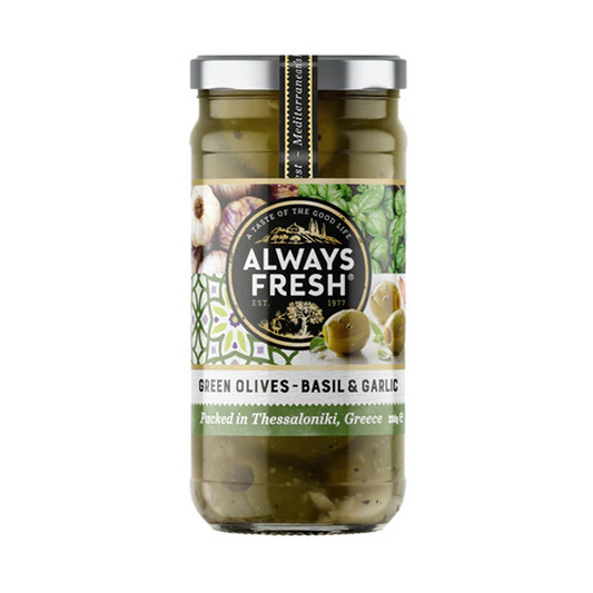Always Fresh Green Pitted Olives With Basil & Garlic | 230g