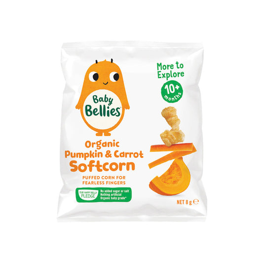 Baby Bellies Organic Pumpkin And Carrot Soft Corn 10+ Months | 8g x 2 Pack