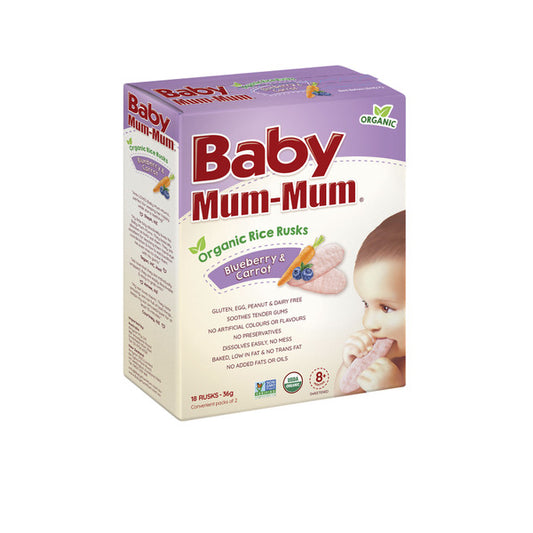 Baby Mum-Mum Rice Rusk Organic Blueberry & Carrot +8 Months | 36g x 2 Pack