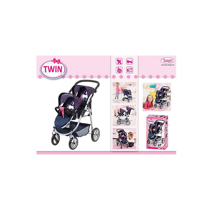 Bayer 73cm Twin Tandem Doll Pram/Stroller Blue/Pink 3y+ Kids Pretend Parent Toy