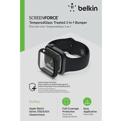 Belkin Tempered Glass Screen Protector for Apple Watch 45mm 4/5/6/SE/SE2/7/8 & 9 (Black)