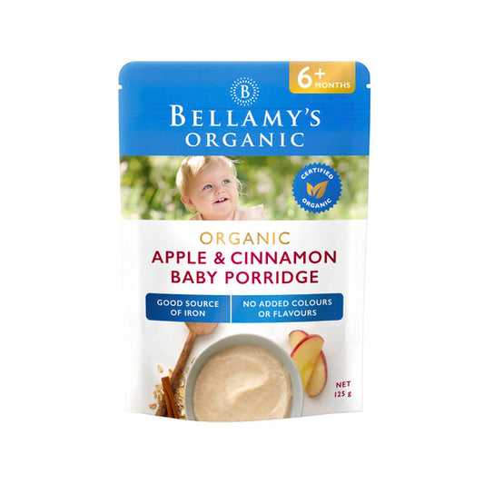 Bellamy's Organic Apple & Cinnamon Baby Porridge Cereal Pouch 6+ Months | 125g x 2 Pack