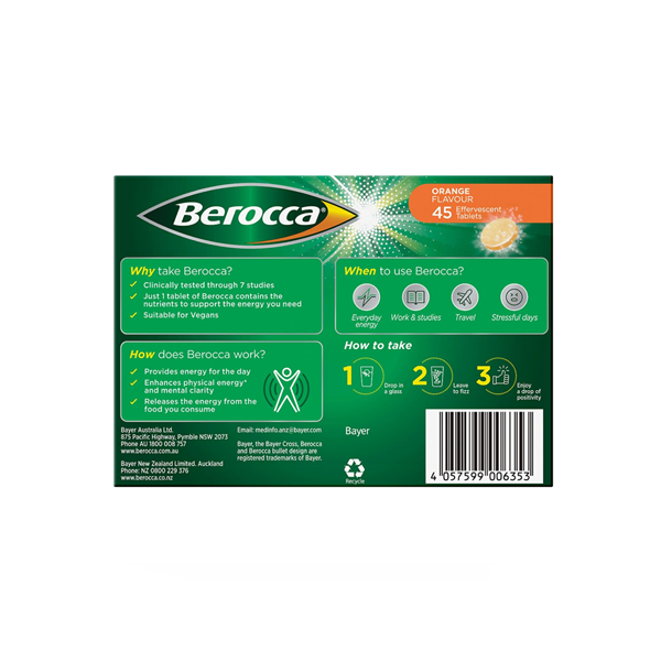 Berocca Energy Orange 45 Effervescent Tablets