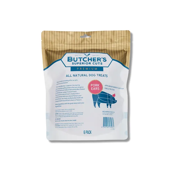 Butcher's Superior Cuts Apple Smoke Pork Ear Dog Treat 6pk