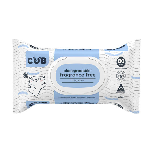 CUB Biodegradable Fragrance Free Baby Wipes | 80 pack