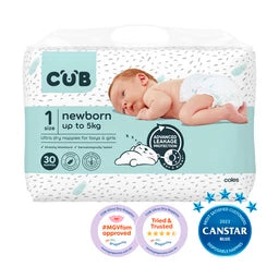 CUB Unisex Newborn Nappies Size 1 | 30 pack