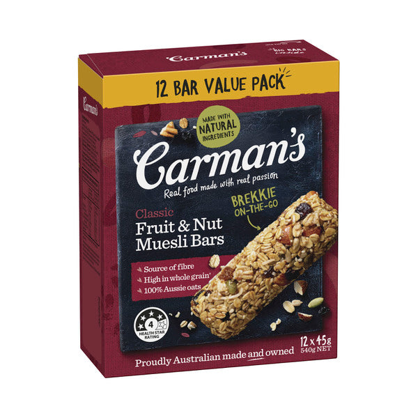 Carman's Classic Fruit & Nut Muesli Bars 12 pack 540g Shop & Dispatch
