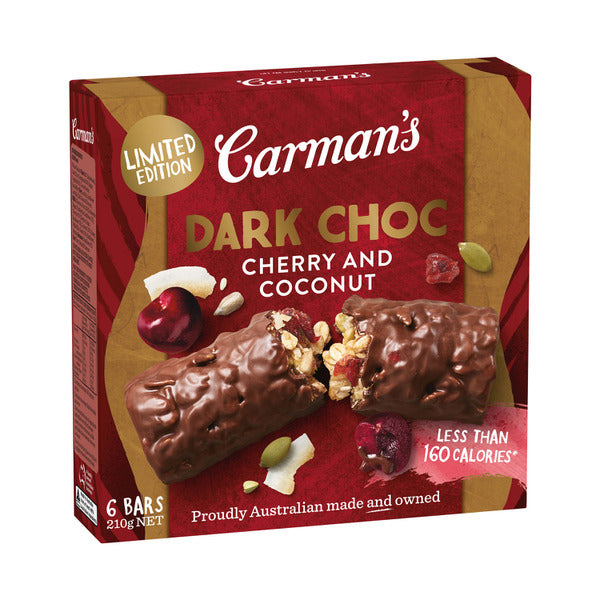 Carman's Dark Choc Cherry & Coconut Bars 6 pack | 210g