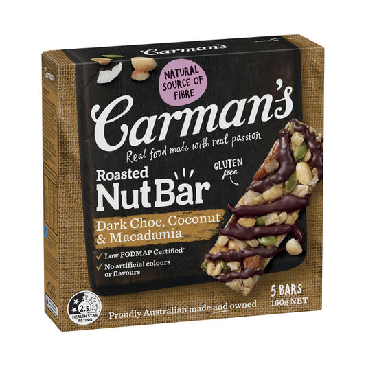 Carman's Dark Choc Macadamia & Coconut Nut Bar 5 pack | 160g