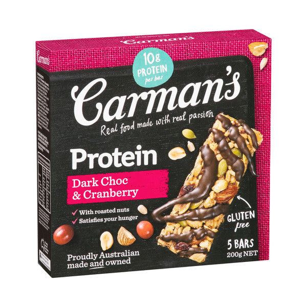 Carman's Dark Choc & Cranberry Gourmet Protein Bar 5 pack | 200g