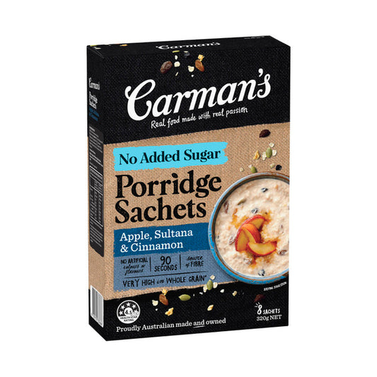 Carman's Gourmet Porridge Apple Sultana & Cinnamon Sachets 8 pack | 320g