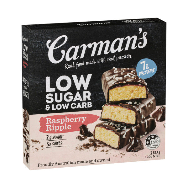 Carmans Low Sugar Low Carb Bars Raspberry Ripple | 120g