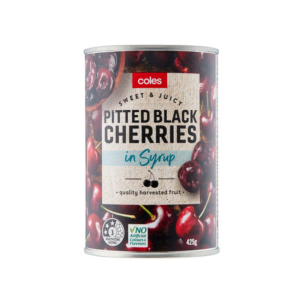 Coles Black Pitted Cherries In Syrup | 425g
