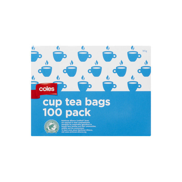 Coles Cup Tea Bags 100 Pack | 185g