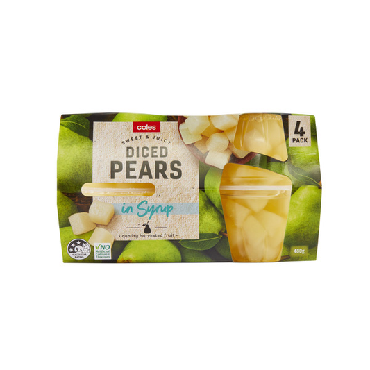 Coles Diced Pears In Syrup 4 Pack | 480g